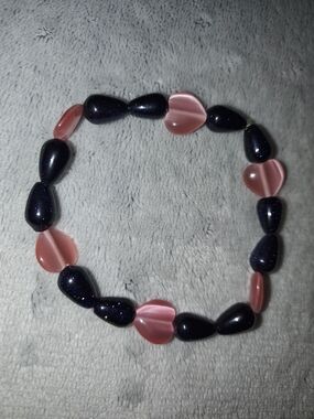 Pink Heart & Navy Sparkle Beaded Stretch Bracelet